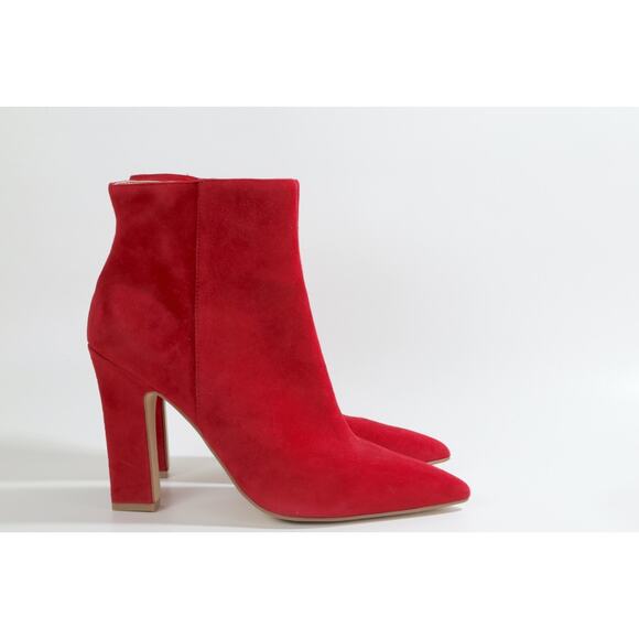 Marc Fisher Red Suede Ankle Booties Size 9M Women’s Block Heel Zip Fashion Shoes - Picture 8 of 12